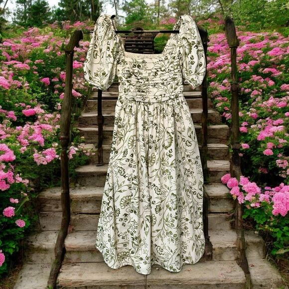 Abercrombie & Fitch Dresses & Skirts - Abercrombie & Fitch Emerson Poplin Puffy Sleeve Midi Dress Moss Green Petite S